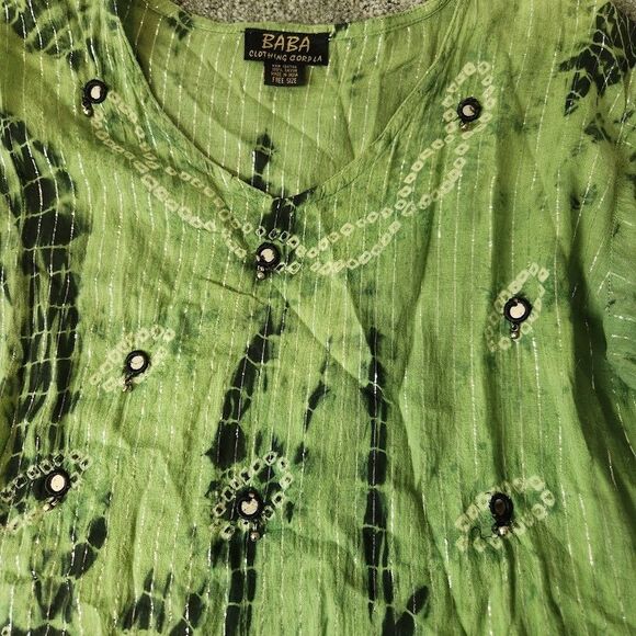 Baba Clothing Corp LA Womens Tunic Black Green Tie Dye Beaded Free Size (XS-M) - Picture 3 of 8